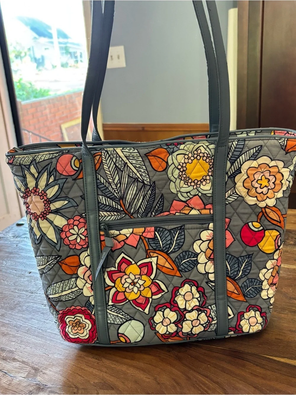 Vera Bradley Tropical Evening Quilted Floral Tote with Multicolor Flowers